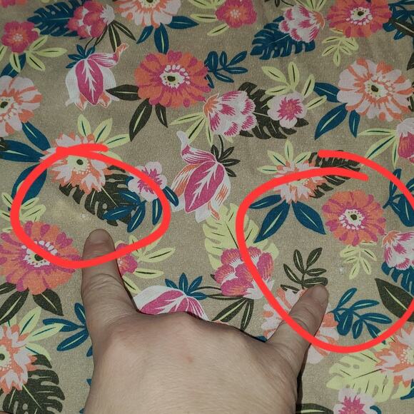 Lands End Size 2X 3/4 Sleeve Tan Pink Floral Cotton Stretch Top FLAW - Picture 2 of 8